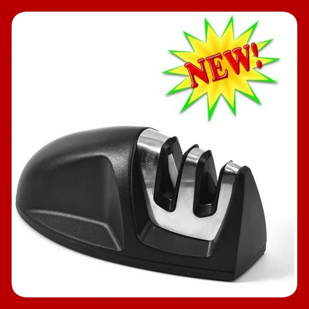 Manual Knife Sharpener Black Handheld Dual Slot Coarse Fine Tool Stage NWT